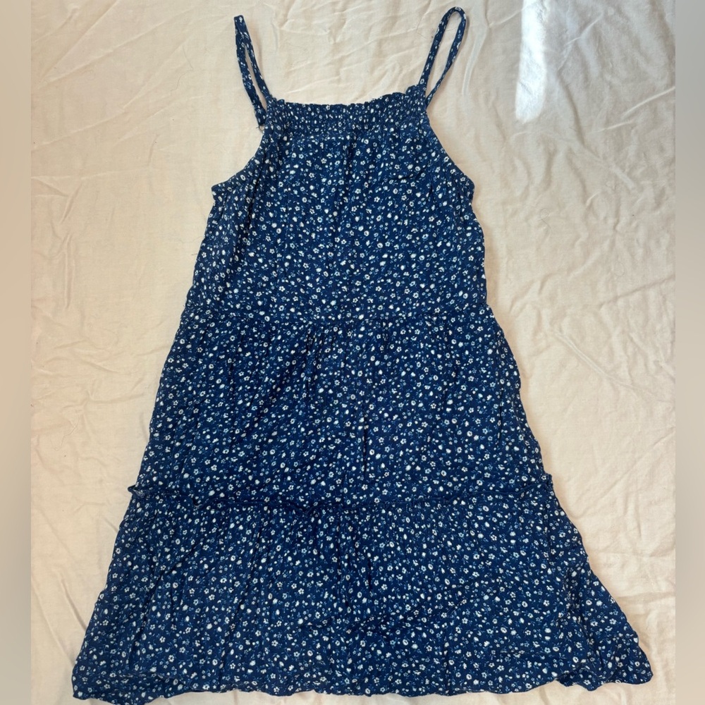 Blue and white floral babydoll dress